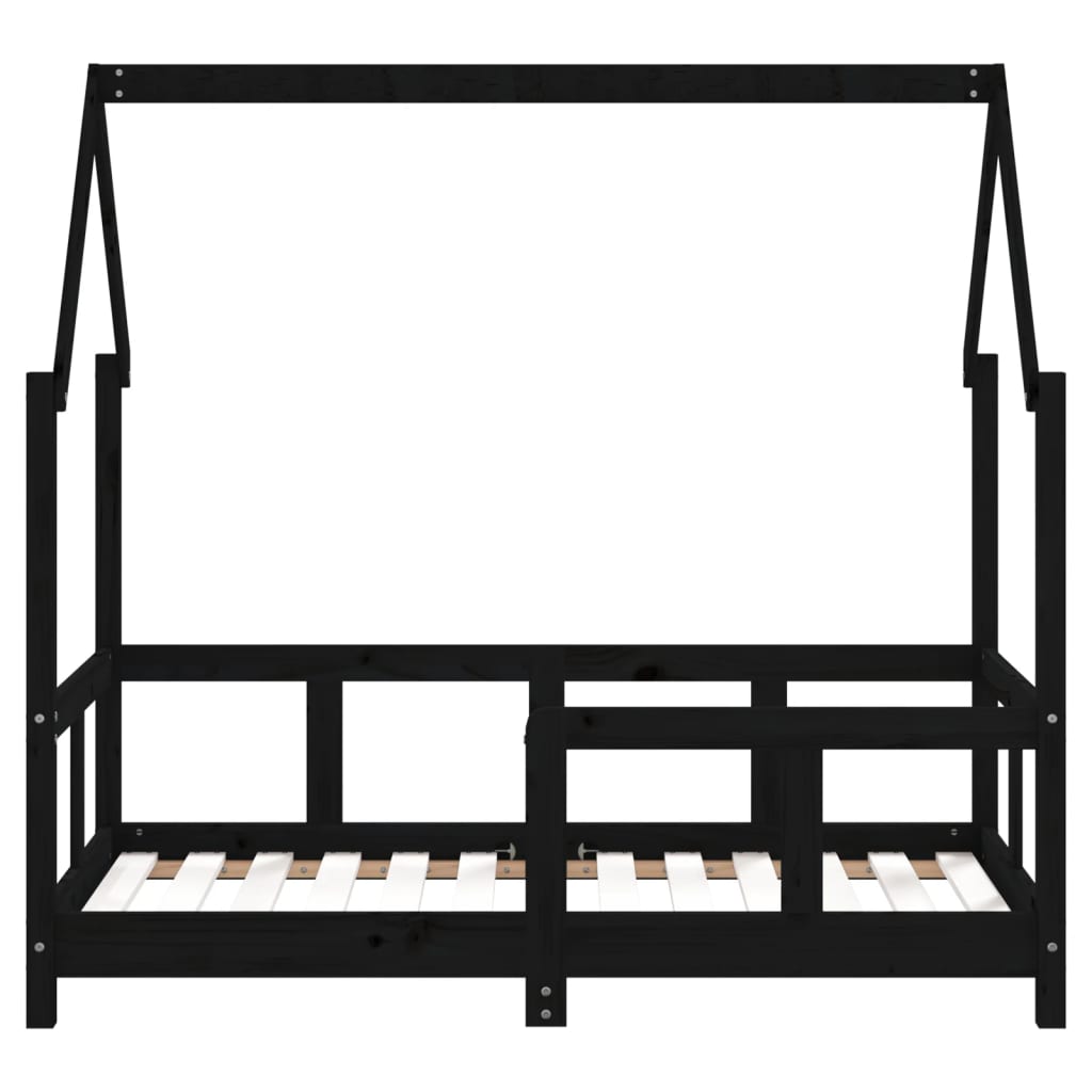 Estrutura de cama infantil 70x140 cm pinho maciço preto