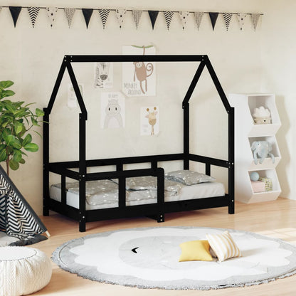 Estrutura de cama infantil 70x140 cm pinho maciço preto