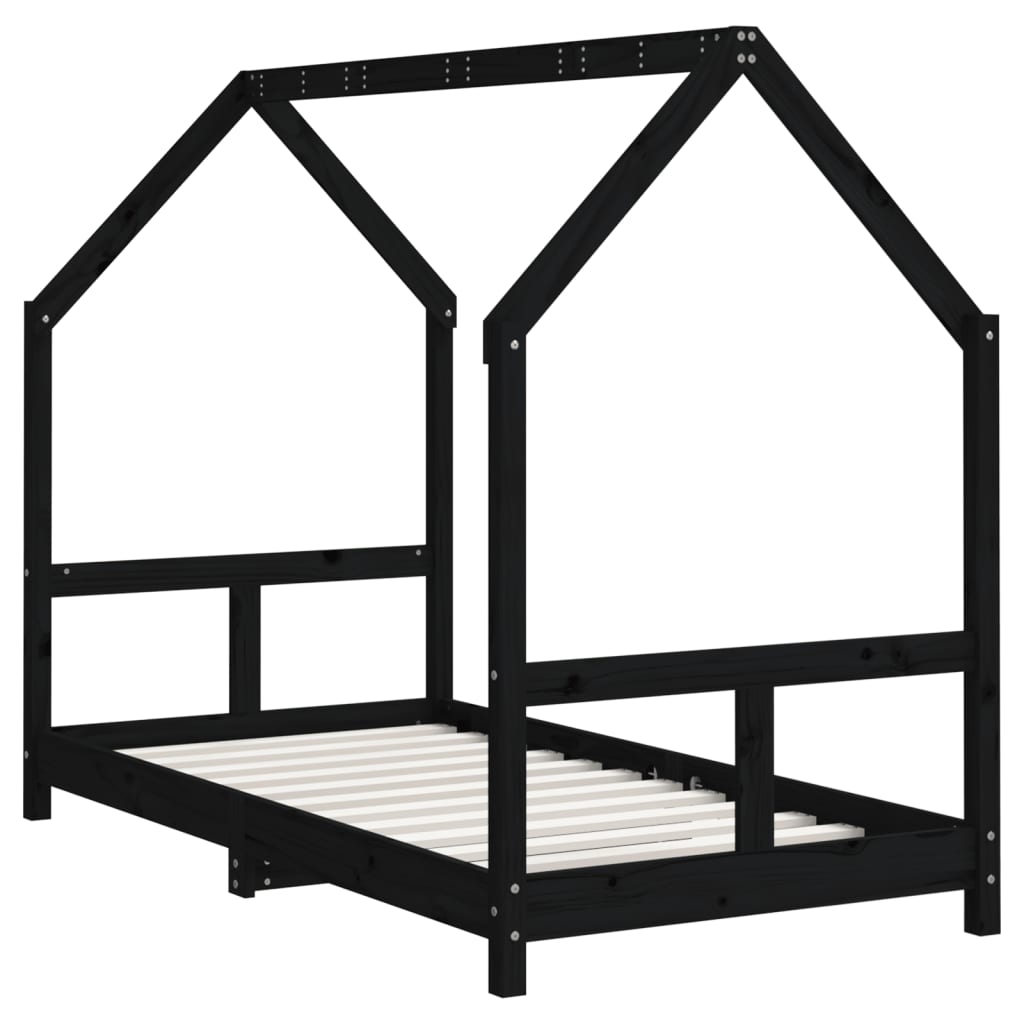 Estrutura de cama infantil 80x160 cm pinho maciço preto