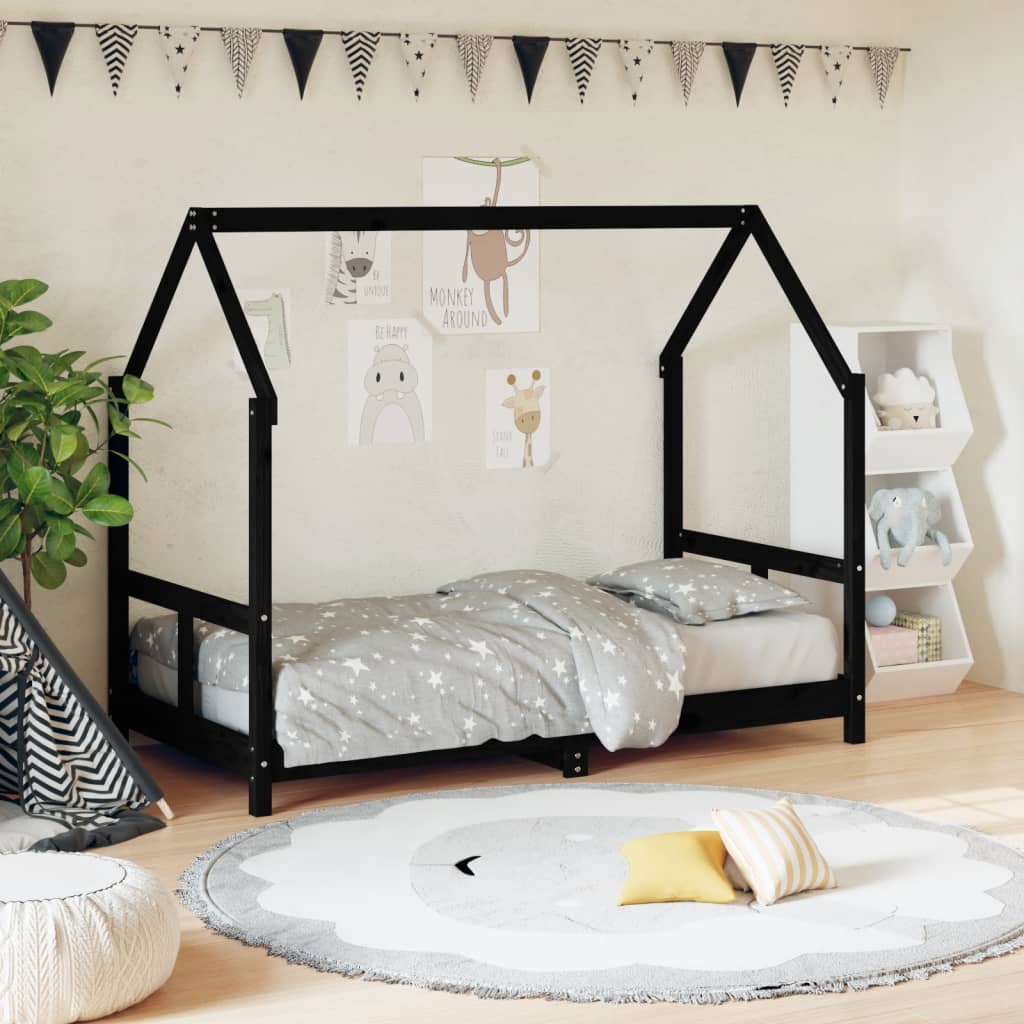 Estrutura de cama infantil 80x160 cm pinho maciço preto