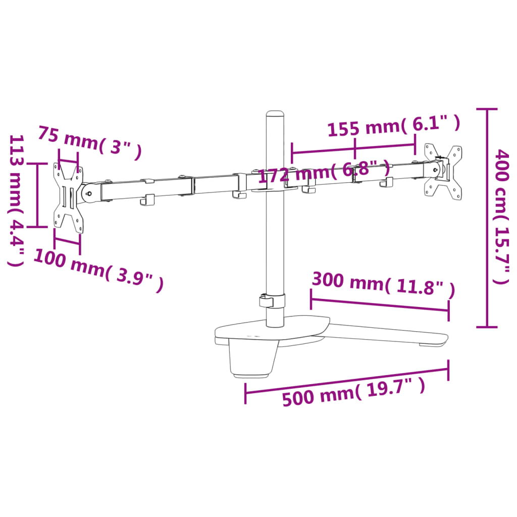 Suporte duplo para monitor VESA 75/100 mm aço preto