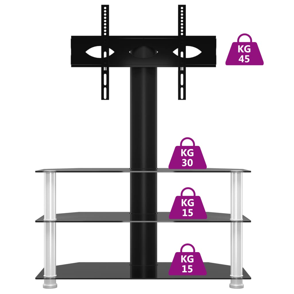 Suporte canto TV 32-70 polegadas 3 prateleiras preto/prateado