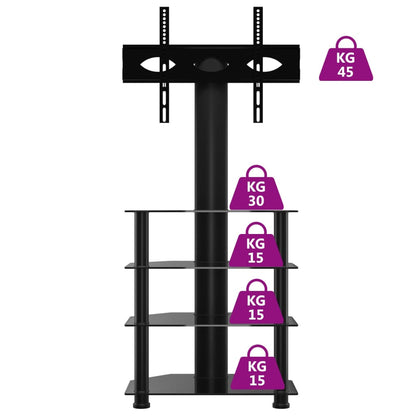 Suporte de canto para TV 32-70 polegadas c/ 4 prateleiras preto