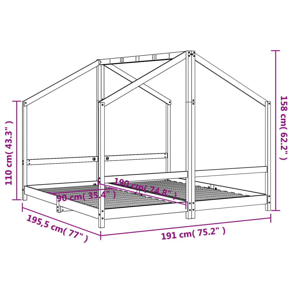 Estrutura de cama infantil 2x(90x190) cm pinho maciço branco