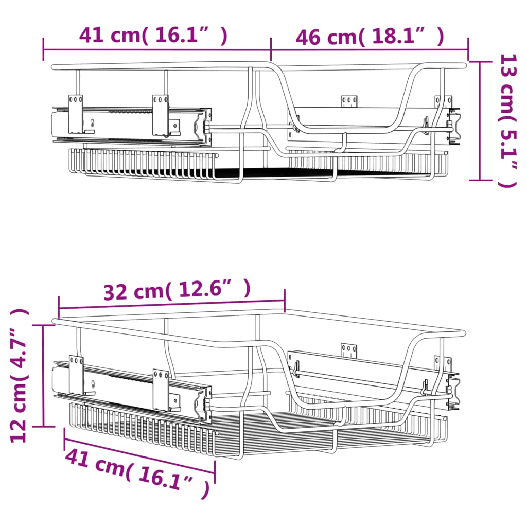 Cestos de arame removíveis 2 pcs 45 cm prateado