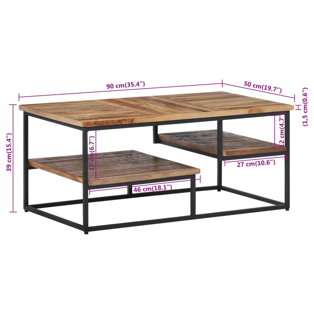 Mesa de centro 90x50x39 cm teca recuperada maciça