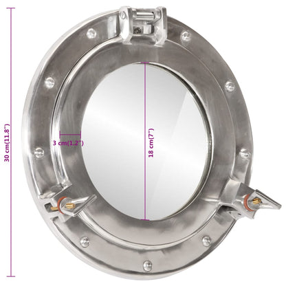 Espelho de parede estilo escotilha Ø30 cm alumínio e vidro