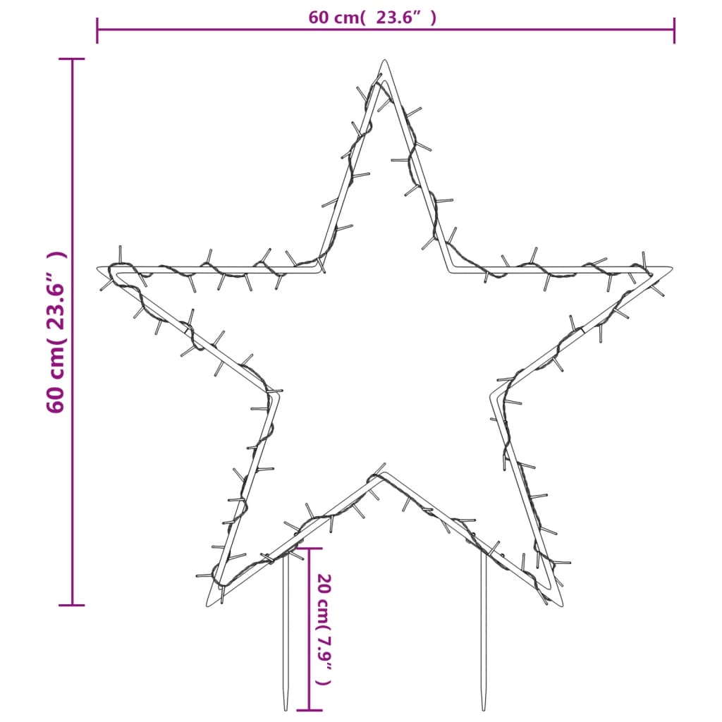 Decoração estrela de Natal c/ luz e estacas 80 luzes LED 60 cm