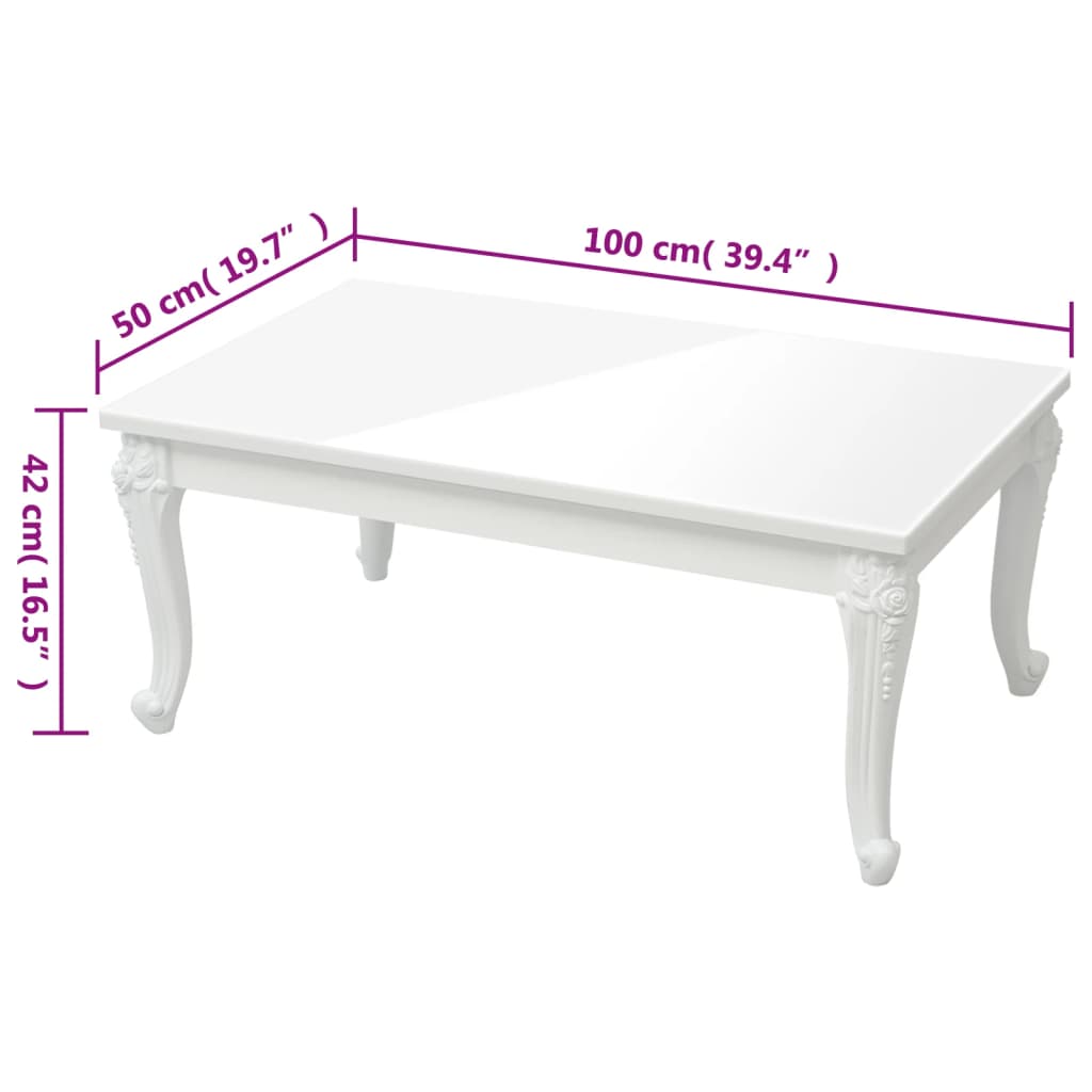 Mesa de centro 100x50x42 cm derivados madeira branco brilhante