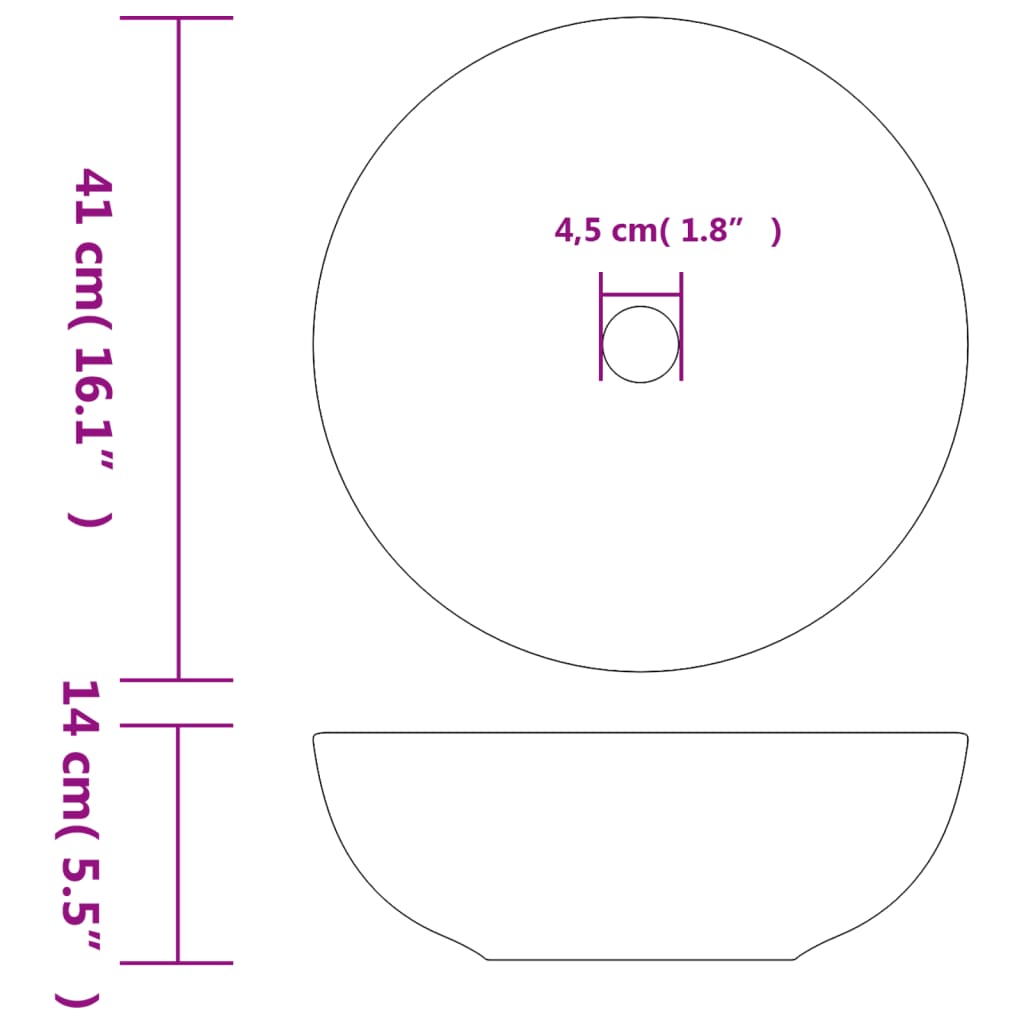 Lavatório de bancada redondo Φ41x14 cm cerâmica branco e azul