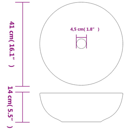 Lavatório de bancada redondo Φ41x14 cm cerâmica branco e azul