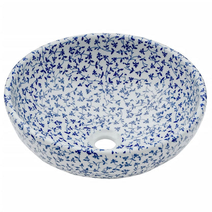 Pia de bancada redonda Φ41x14 cm cerâmica azul e branco