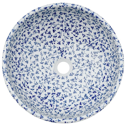 Pia de bancada redonda Φ41x14 cm cerâmica azul e branco