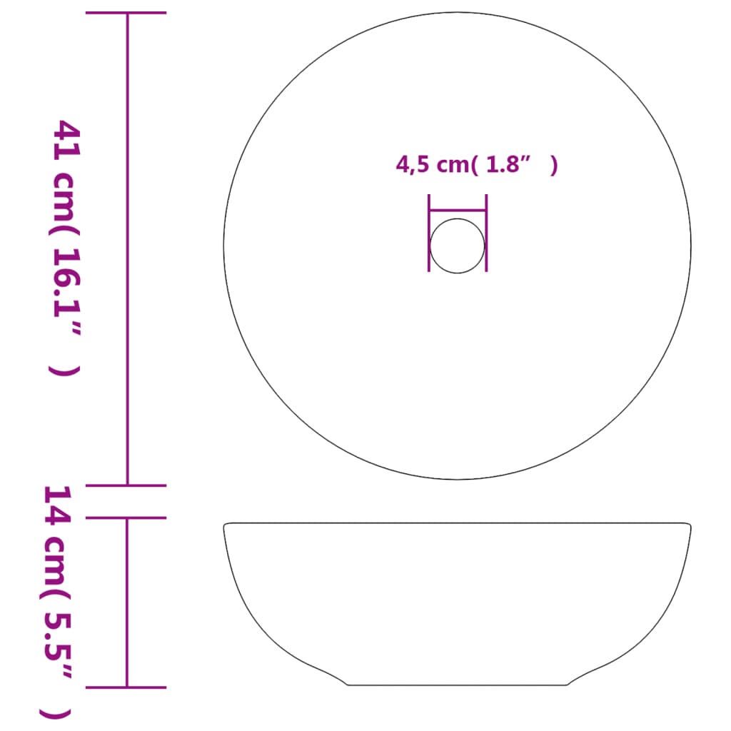 Lavatório de bancada redondo Φ41x14 cm cerâmica branco/amarelo