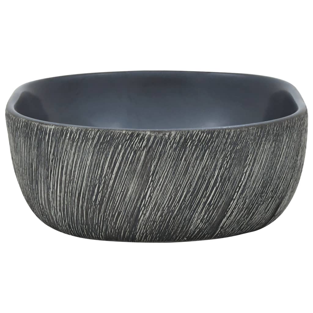 Lavatório de bancada oval 47x33x13 cm cerâmica preto e cinza