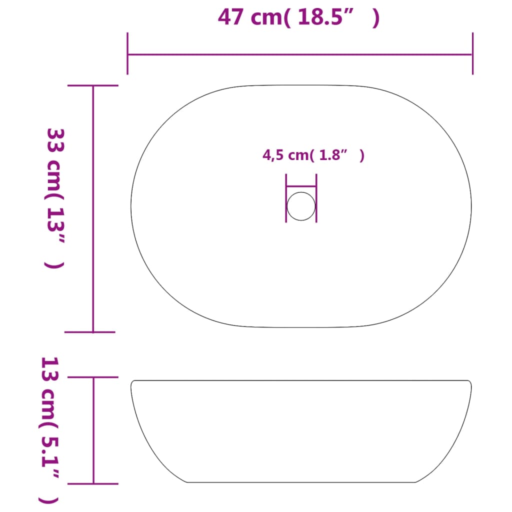 Lavatório de bancada oval 47x33x13 cm cerâmica preto e cinza