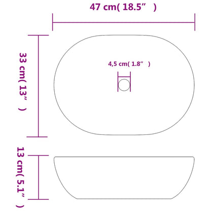 Lavatório de bancada oval 47x33x13 cm cerâmica preto e cinza