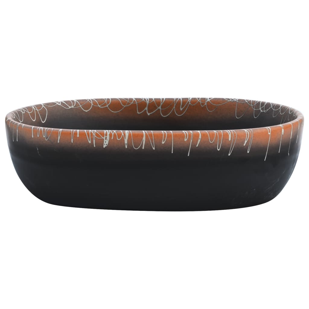 Lavatório de bancada oval 47x33x13 cm cerâmica preto e laranja