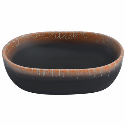 Lavatório de bancada oval 47x33x13 cm cerâmica preto e laranja