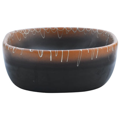 Lavatório de bancada oval 47x33x13 cm cerâmica preto e laranja