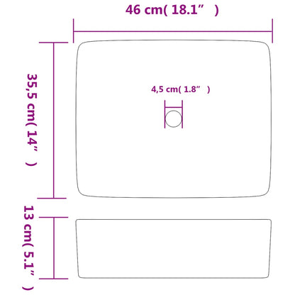 Lavatório de bancada retangular 46x35,5x13 cm cerâmica branco