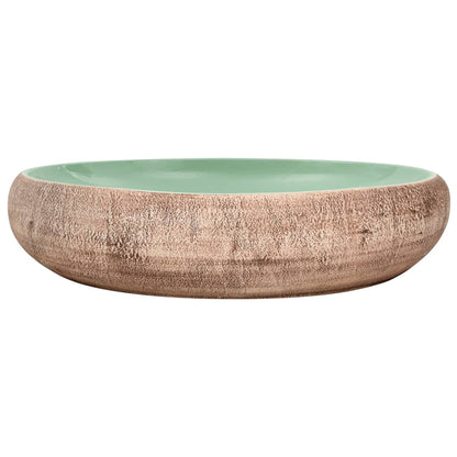 Lavatório de bancada oval 59x40x15 cm cerâmica verde e castanho