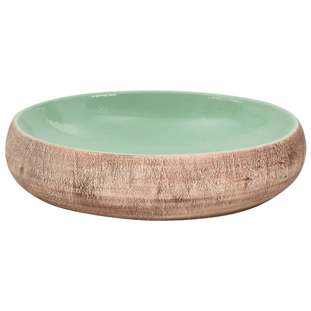 Lavatório de bancada oval 59x40x15 cm cerâmica verde e castanho