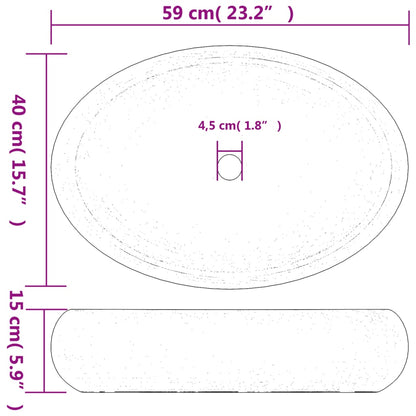 Lavatório de bancada oval 59x40x15 cm cerâmica verde e castanho