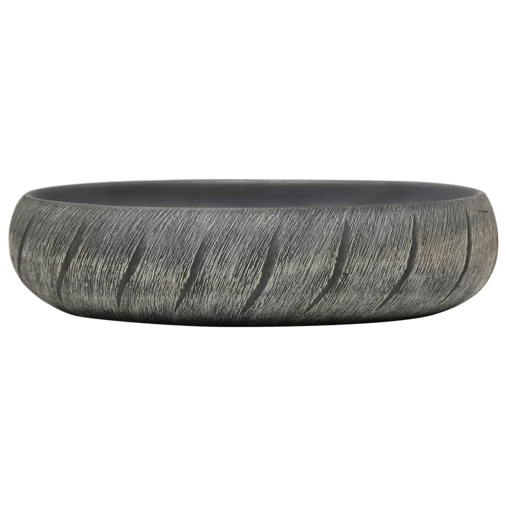 Lavatório de bancada oval 59x40x15 cm cerâmica preto e cinza