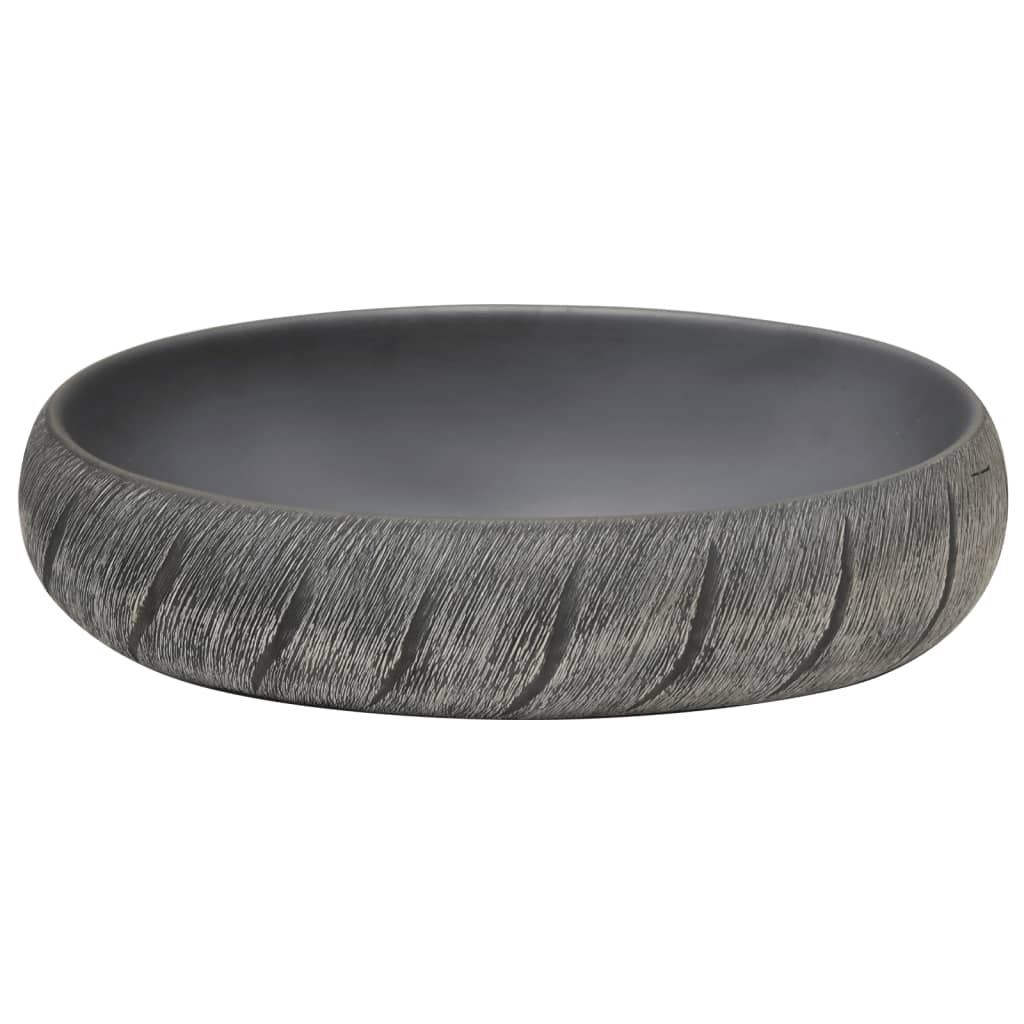 Lavatório de bancada oval 59x40x15 cm cerâmica preto e cinza