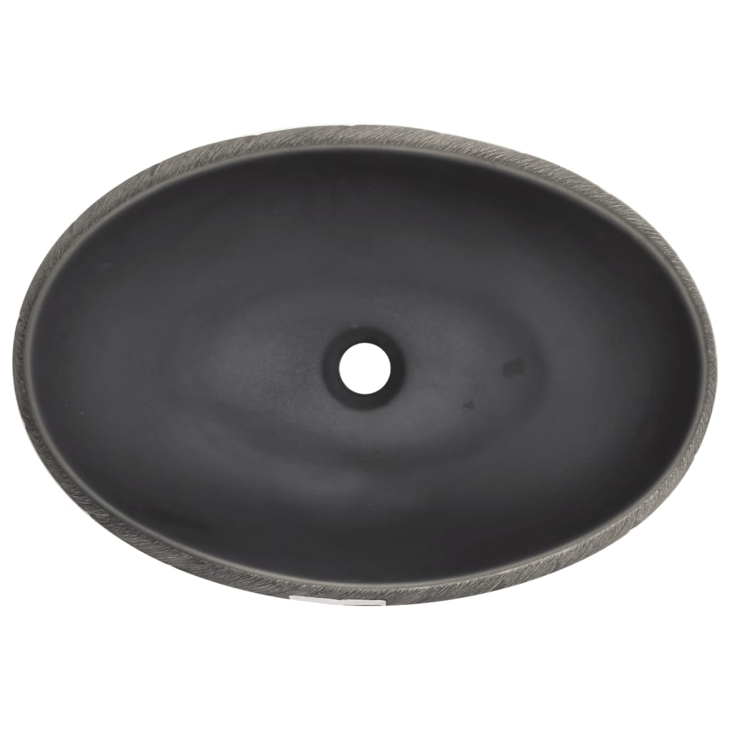 Lavatório de bancada oval 59x40x15 cm cerâmica preto e cinza