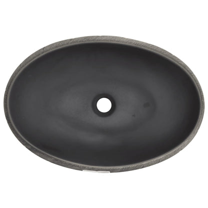 Lavatório de bancada oval 59x40x15 cm cerâmica preto e cinza