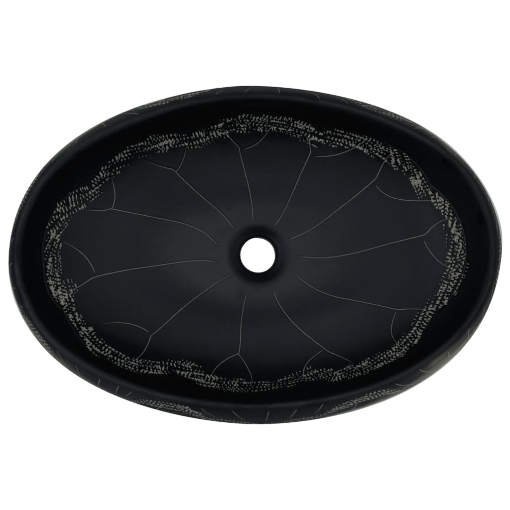 Lavatório de bancada oval 59x40x15 cm cerâmica preto