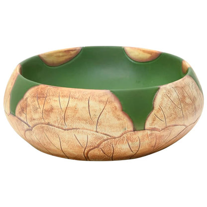 Lavatório de bancada oval 59x40x15 cm cerâmica verde e castanho