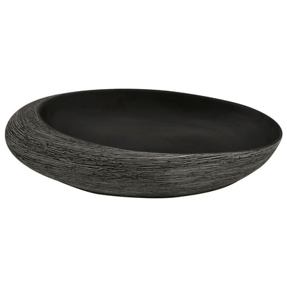 Lavatório de bancada oval 59x40x14 cm cerâmica cinza e preto