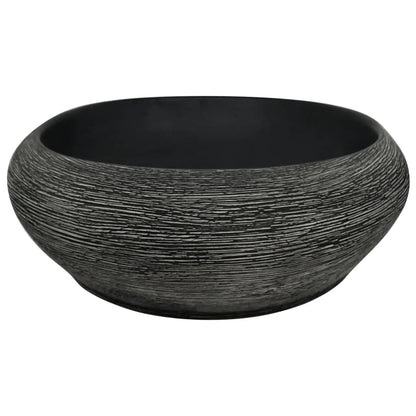 Lavatório de bancada oval 59x40x14 cm cerâmica cinza e preto