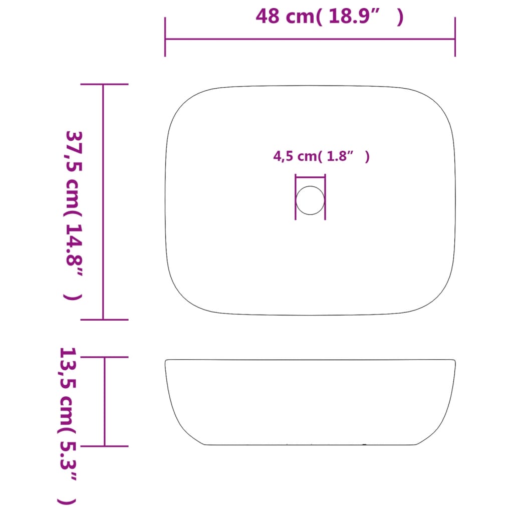 Lavatório de bancada retangular 48x37,5x13,5 cm cerâmica cinza