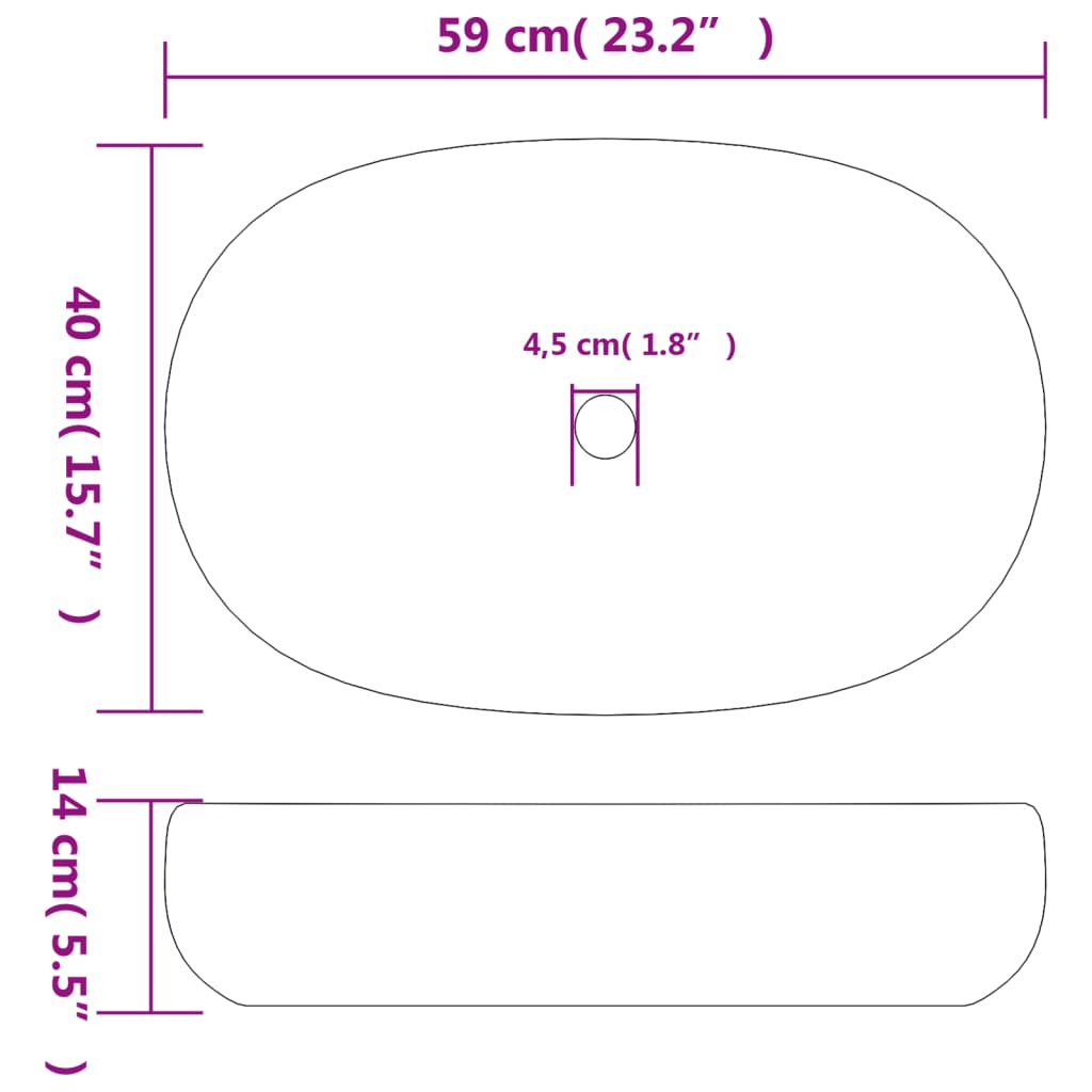 Lavatório de bancada oval 59x40x14 cm cerâmica azul