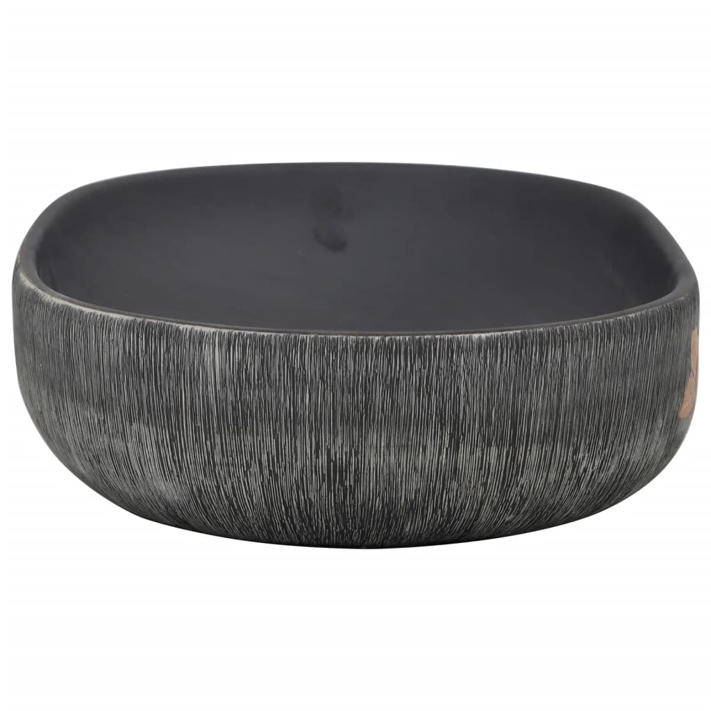 Lavatório de bancada oval 59x40x14 cm cerâmica cinza e preto