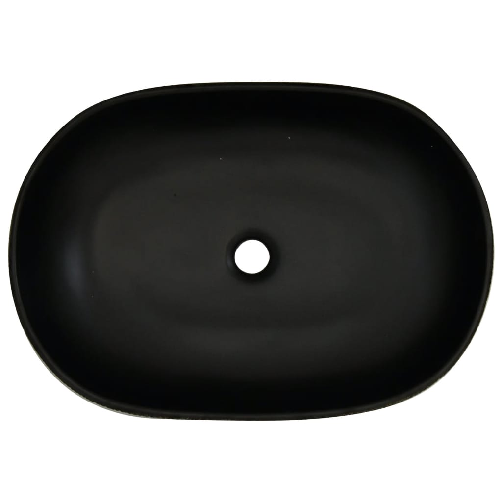 Lavatório de bancada oval 59x40x14 cm cerâmica cinza e preto