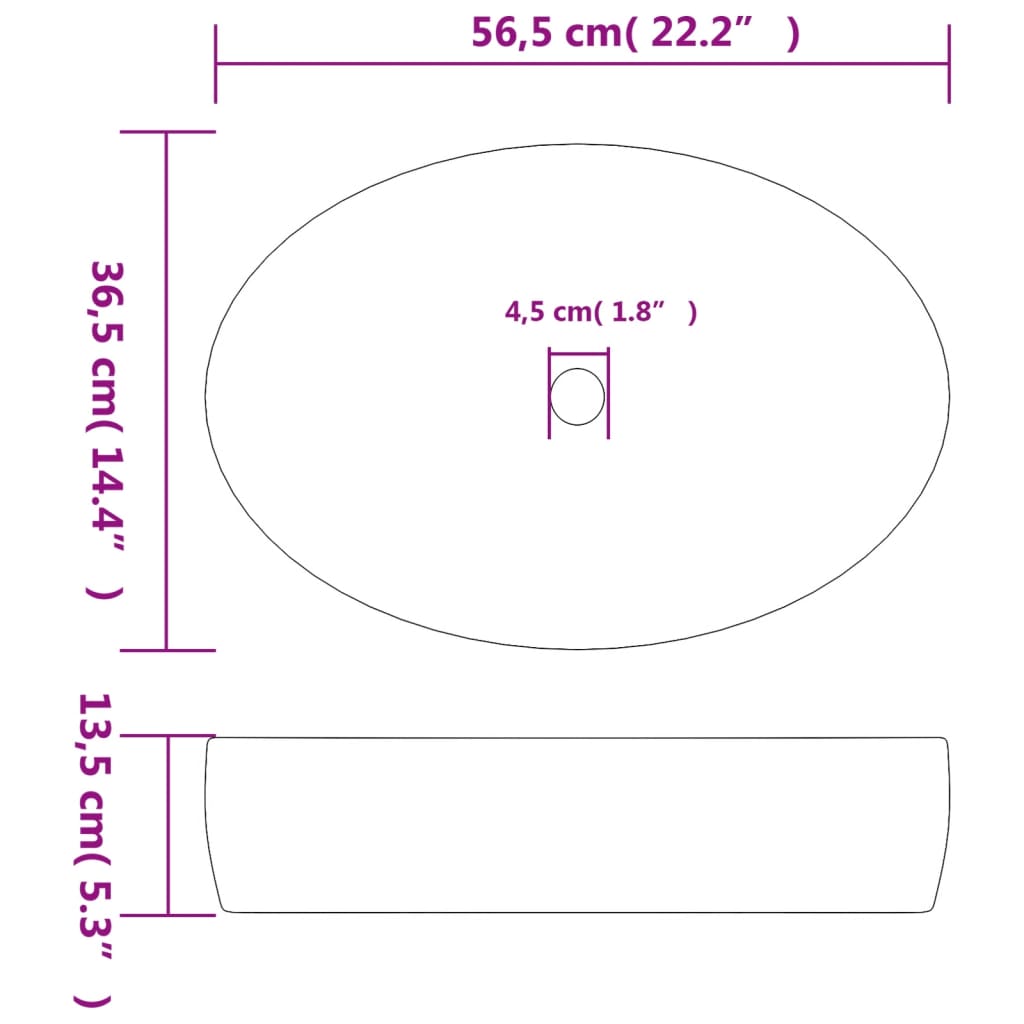 Lavatório de bancada oval 56,5x36,5x13,5 cm cerâmica preto/azul