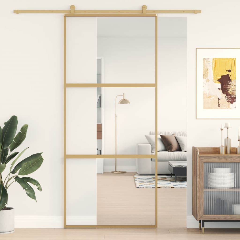 Porta deslizante 90x205 cm vidro ESG/alumínio dourado