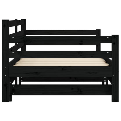 Sofá-cama com gavetão 90x190 cm madeira de pinho maciça preto