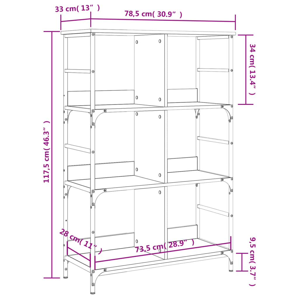 Estante 78,5x33x117,5 cm derivados de madeira cinzento sonoma