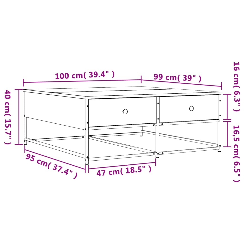 Mesa de centro 100x99x40 cm derivados madeira cinzento sonoma