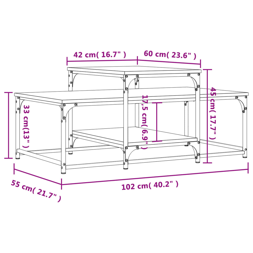 Mesa de centro 102x60x45 cm derivados madeira cinzento sonoma