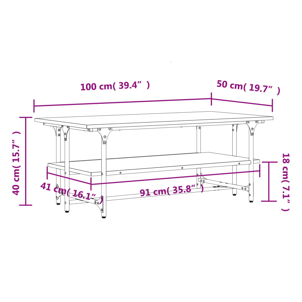 Mesa de centro 100x50x40cm derivados de madeira cinzento sonoma