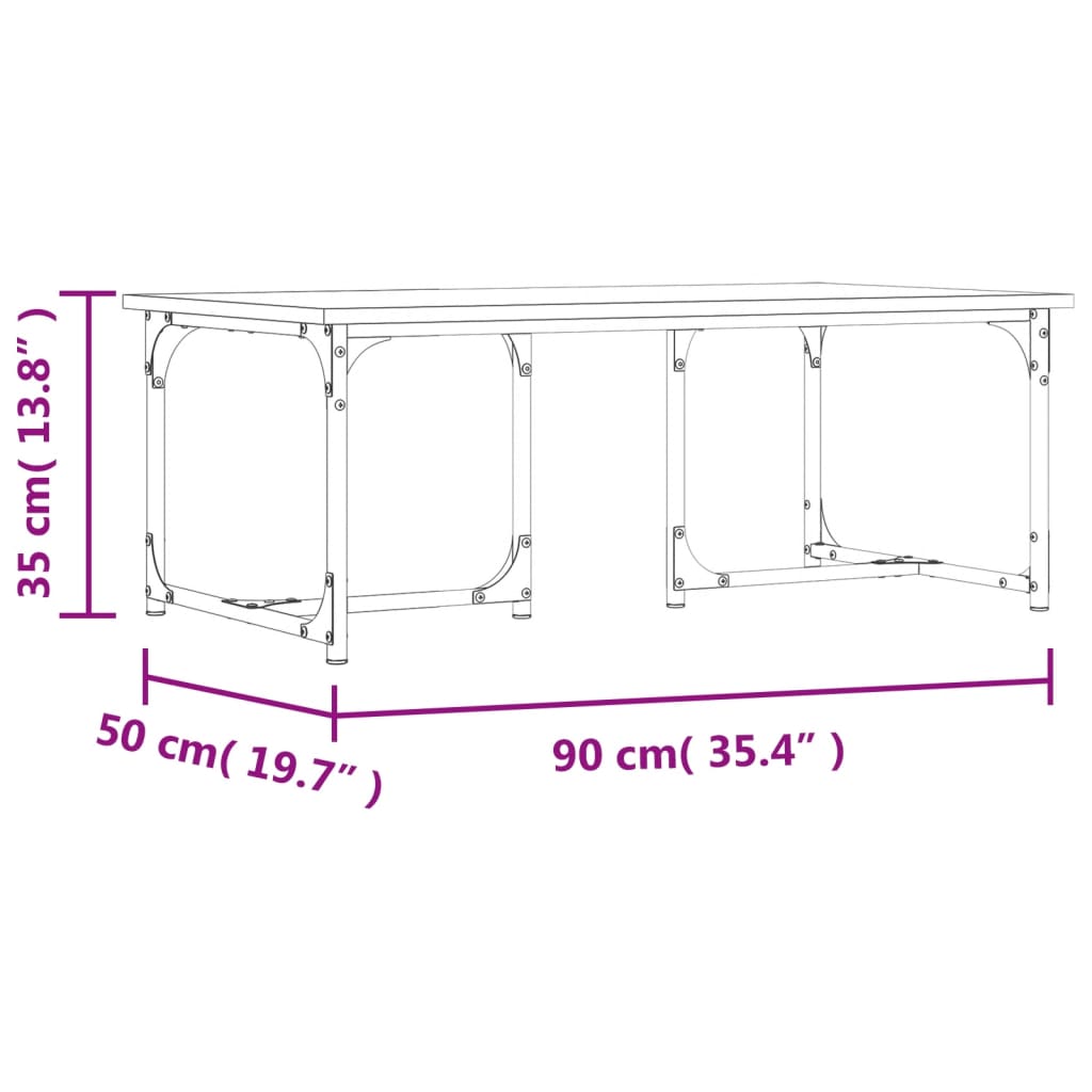 Mesa de centro 90x50x35 cm derivados madeira cinzento sonoma