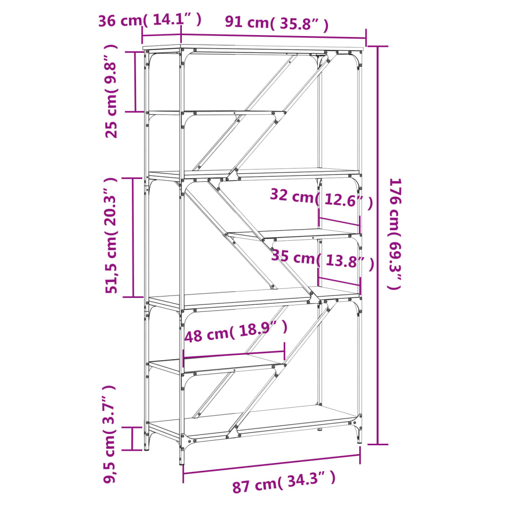 Estante 91x36x176 cm derivados de madeira e aço cinzento sonoma