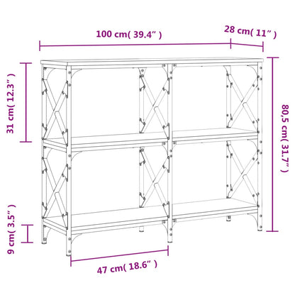 Consola de Entrada Fíona - 100x28x80,5 cm - Cor Castanho - Derivados de Madeira com Estrutura de Metal - Design Industrial